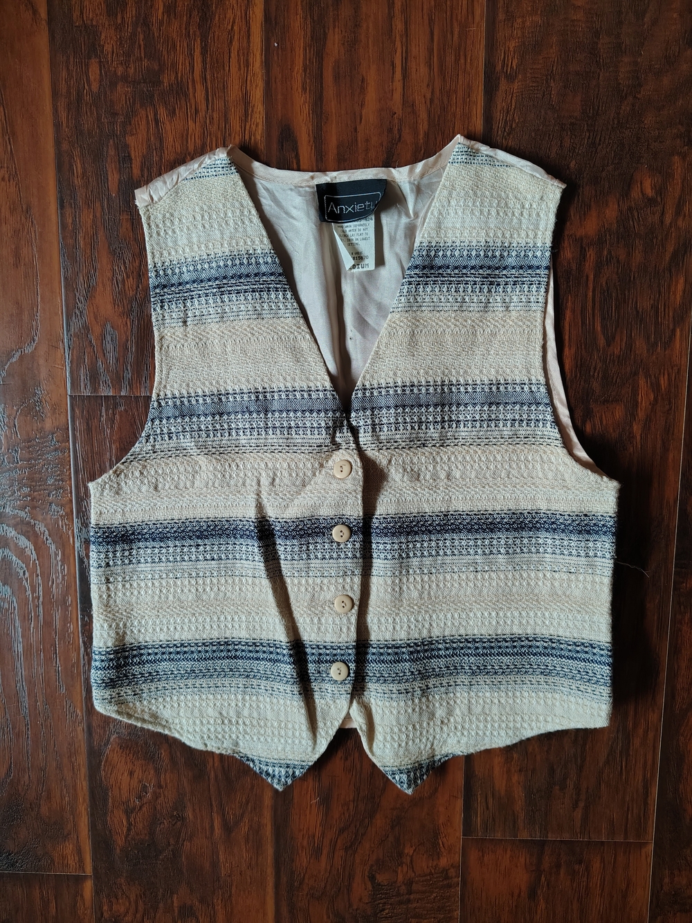 Vintage 80s Anxiety striped button down vest Size M Preppy Stripes